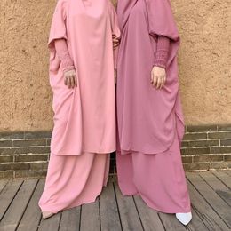 Ethnic Clothing Islamic Khimar Kaftan Niqab Burqa Abaya Robe 2 Piece Set Prayer Garment Muslim Full Cover Dress Eid Ramadan Overhead Gown