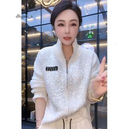 European Small Fragrant Style Sequin Sweater Cardigan for Women's Autumn and Winter New Light Luxury Heavy Industry Design Feeling Double Zipper Jacket Top