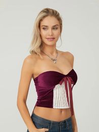 Women's Tanks Women Bow Tube Tops Cute Contrast Colour Strapless Crop Bandeau Top Sexy Backless Shirts Summer Vest Streetwear