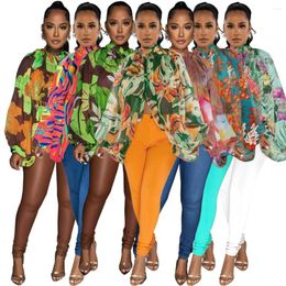 Women's Blouses Floral Print Chiffon Dolman Sleeve Lantern Irregular Blouse Shirt Top Sexy Elegant OL Office Ladies Shirts Summer Cloth