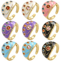 Cluster Rings ZHUKOU Trendy Eye Chunky For Women Gold Plated Summer Dripping Oil Enamel Finger Opening Ring Party Jewellery VJ193