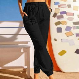 Women's Pants Fashion Casual Solid Colour Pockets Design Elastic Waist Comfort Trouser Formal Elegant Women Panties Cotton