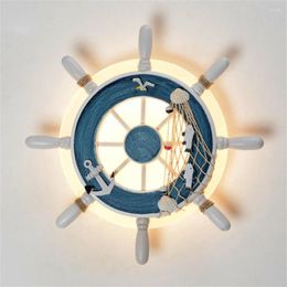 Wall Lamp Thrisdar Ship Helmsman Mediterranean LED Light Creative Cartoon Bedroom Personality Children Room