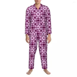 Men's Sleepwear Baroque Floral Print Pyjamas Mens Vintage Bohemia Trendy Sleep Autumn 2 Pieces Oversize Custom Pyjama Set