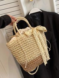 Evening Bags Beach Straw Woven Tote For Women 2024 Summer Trendy Designer Shoulder Crossbody Bag Travel Simple Handbags Vintage Fashion