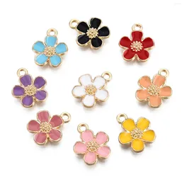 Charms 10pcs Flower Alloy Pendants With Enamel 5- Petal Dangle For Jewellery Making DIY Bracelet Keychain Accessories