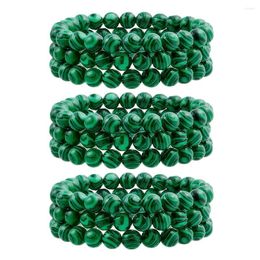 Strand 3pcs Women Men Gemstone Energy Stacking Vintage Charm Elegant Beaded Bracelet 8mm Green Synthetic Malachite Stretch Gift Fashion