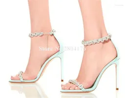 Sandals Silver Chains Women Elegant Rhinestones Straps Stiletto Heel Wedding Shoes Ankle Crystals Tassels Heels