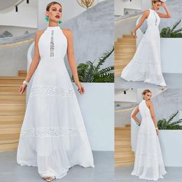 Ethnic Clothing Elegant White Dress Woman Sleeveless Hollowed Out Lace Long Women Summer Dresses For Party Chic Evening Gown