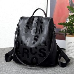 School Bags 2024 Fashion Leather Women Backpacks Female Ladies Girl Student Korean Casual Letter Designer Backpack