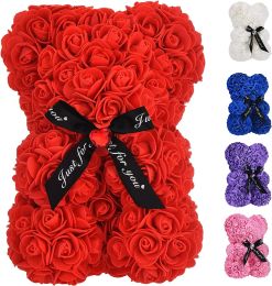 Rose Bears Valentines Day Decor Gifts Rose Flower Bear Teddy Bear with Box Gifts for Girlfriend Anniversary Birthday Gift for Mom