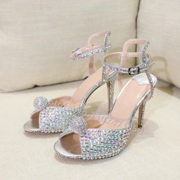 Sandals Luxury Bling Rhinestone Decor Women Handmade Custom Hight Heels Wedding Bride Peep Toe Thin Ankle Strap Shoes