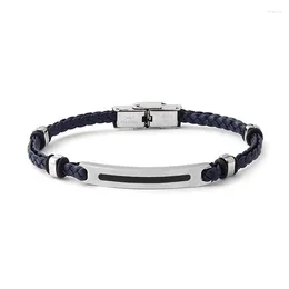Link Bracelets Runda Men's Bracelet Blue Rope Chain With Wristband Stainless Steel Adjustable Size 22cm Fashion Jewellery