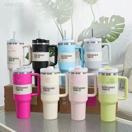 40oz Cream Tumbler With Straw Lids Valentine's Day Stainless Steel Vacuum Insulated Car Mug Thermal Iced Tea Travel Cup
