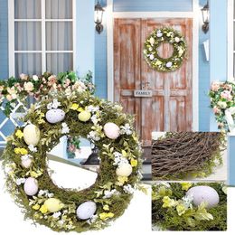 Decorative Flowers Wreath Organizer Light Up Door Sign Natural Plant Easter Egg Simulation Decoration Pendant