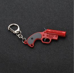 Shooting game mini gun toy key chain metal pendant helmet 98k pan weapon model key ring holiday gift.