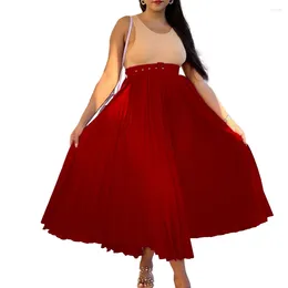 Skirts European Style Pleated Woman High Waist Vestido Spring Autumn Maxi Female