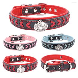 Dog Collars Shiny Diamond Crown Pet Collar Leather Handwoven Chain Supplies