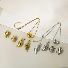 Necklace Earrings Set 2pcs/set Elegant Stainless Steel Hollow Water Drop Comma For Women Girl Simple Light Luxury Jewellery Female