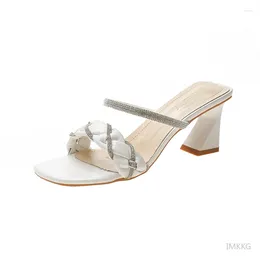 Slippers 2024 Women Brand Summer Slides High Quality Weave Open Toe 7cm Heels Casual Slipper Leisure Sandal Female Beach Shoes