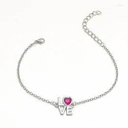 Link Bracelets Fashion Design LOVE Letter Metal Bracelet Exquisite Pink Crystal Heart-shaped Hand Chain Charming Women's Party Jewellery