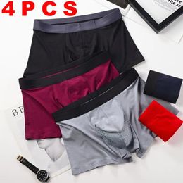 Underpants 4PCS Underwear Men Boxer Shorts Solid High Quality Modal Seamless Soft U Convex Sexy Kilot Male Men's Cueca Man