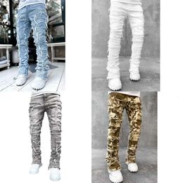 Jeans Designer For Mens Pants White Black Rock Revival Biker Man Pant Broken Hole Embroidery Hip Hop Denim Pants Letter Jeans Pantalones 961