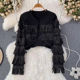 Women's Jackets Spring Autumn Korean Fashion Long Sleeve V-Neck Coat Women Solid Tassel Single Breasted Casual Jacket Ladies Short Tops