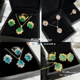 Necklace Earrings Set Versa Euro-American Style Retro Imitation Paraipapa Blue Suit Main Stone Pendant Ring Carved Weave Ear Studs