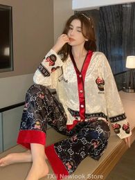 Women's Sleepwear TXii Look Autumn Winter Gold Velvet Pajamas Womens Suit Korean Trousers Home Clothes High-end