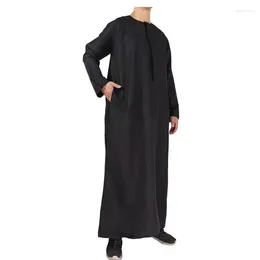 Ethnic Clothing Long-Sleeved Robe For Men Round Neck Moroccan Gown Islamic Thobe