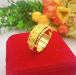 Cluster Rings HOYON 18K Yellow Gold Color Rotating Men's Ring Six Words Mantra Jewelry Gift For Boyfriend