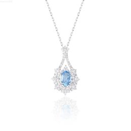 S925 Natural Topaz Pendant Necklace Water Drop Blue Silver Inlaid Colourful Treasure Pendant Commuting OL Princess Gift