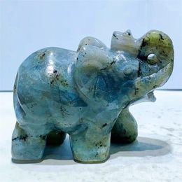 Decorative Figurines 7.6CM Natural Labradorite Elephant Statue Carved Quartz Crystal Reiki Feng Shui Home Decoration Stone Statues 1pcs