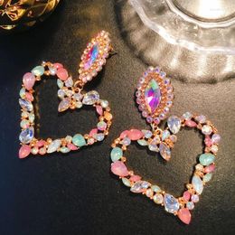 Dangle Earrings Exaggerated Heart-shaped Multi-color Rhinestone Combination Sweet Sexy Pendant Brincos Crystal Drop Women Gift