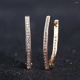 Dangle Earrings Hoop V Shaped Long Clear Cubic Zircon Huggie 585 Rose Gold Color For Women Girls Jewelry DGE296A