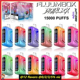 Original Fluum Box 15000 Puffs Digital box Disposable Vape 25ml Prefilled Mesh Coil Fluumbox Pod Desechable E Cigarette 15K Puff Bar with HD Smart Screen