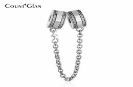 Fit Bracelets 925 Sterling Silver Clear CZ Brand Logo Clip Safety Chain Charms Beads For Jewelry Making Diy Accessories2230079