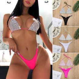 Women's Swimwear 2-Piece Swimsuit Sexy Diamond Bikini Quick Dry Summer Spa Clothing Thin Underwear For Swimming Pool Beach