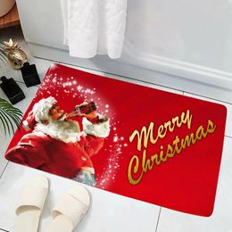 Carpets Merry Christmas Doormat Santa Claus Printed Decor Carpet Non Slip Flannel For Bathroom And Living Room Kitchen Mat