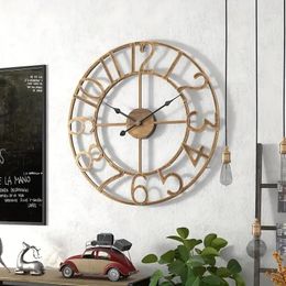 Wall Clocks Retro Metal Clock Creative Iron Art Decoration Digital Living Room Watch Home Hanging Large