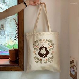 Shopping Bags Kawaii Sweet Girly Canvas Tote Bag Women Eco-friendly Reusable Fashion Ulzzang Foldable White Shoulder B