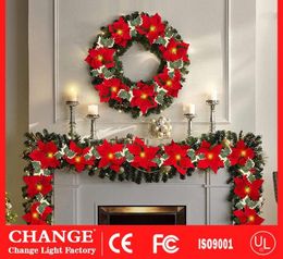 Christmas Decorations Flowers Poinsettia Light Strings LED Coloured Lights Wreaths DIY Tree