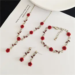 Necklace Earrings Set Luxurious Design Rose Flower Bracelet Elegant Women's Party Jewelry Accessories Valentine's Day Love Gifts