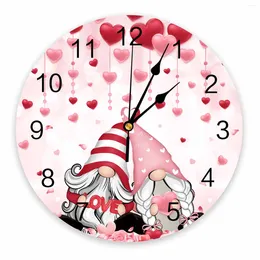 Wall Clocks Valentine'S Day Love Romantic Pink Dwarf Printed Clock Modern Silent Living Room Home Decor Hanging Watch