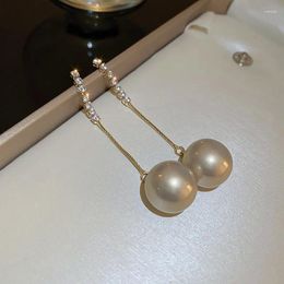 Dangle Earrings Lovelink Elegant Pearl Long Tassel Drop For Women Simple Gold Color Geometric Zircon Set Girls Fine Jewelry