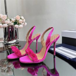 Elegant 261 Sandals Crystal Wedding Women Shoes Open Toe Brand High Heels Silk Beaded Mules Slippers Summer Sexy Party Dress