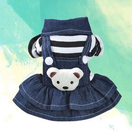 Dog Apparel Girl Sweater Dress Puppy Tutu Pet Denim Overalls Dresses Classic Stripes T-Shirt Adorable Bear Pattern Chihuahua Shih