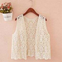 Women's Vests Women Summer Waistcoat Sleeveless Jacket Boho Ethnic Hollow Out Lace Tops Crochet Cardigan Short Vest Outwear