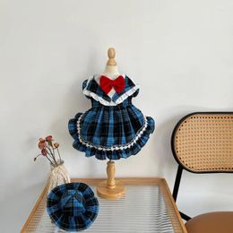 Dog Apparel Original Design Pet Dress Handmade Custom Cat Classic Blue And Black Plaid Princess College Style Clothes